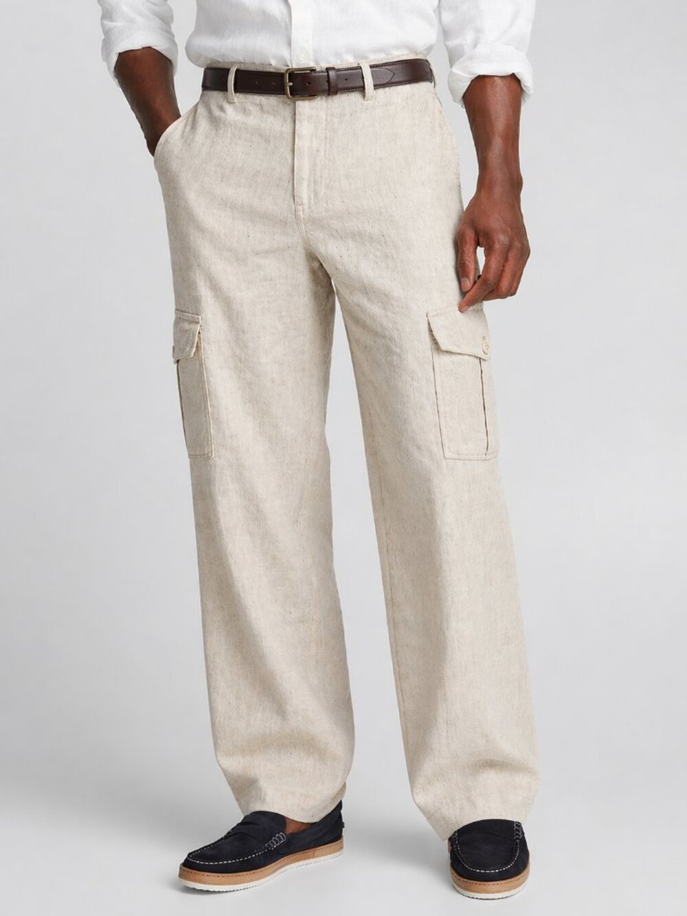 Black Brown 1826  linen rich cargo pants, oatmeal colour